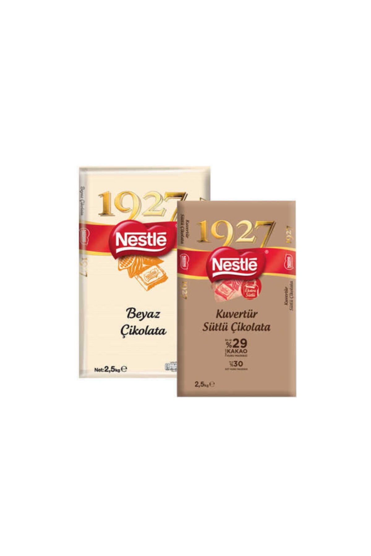 Nestle 1927 Professional Kuvertür Çikolata Beyaz + Sütlü Çikolata 2.5kg 2'li Set resmi