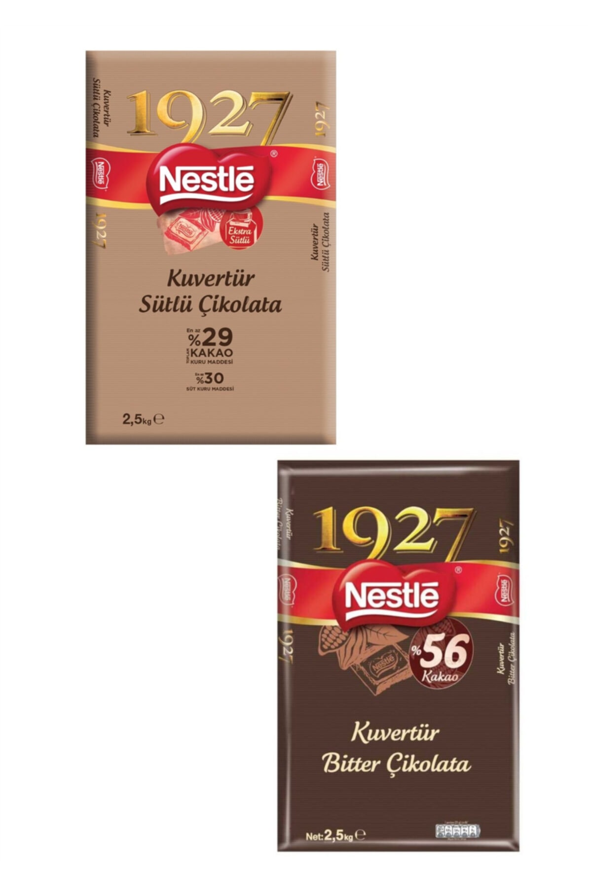 Nestle 1927 Professional Sütlü Kuvertür 2.5 Kg ve Bitter Kuvertür %56 Kakao 2.5 Kg 2'li Set. resmi